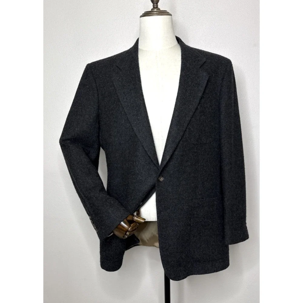 Jos A Bank Blazer Men 43L 100%‎ Wool Charcoal Melton Patch Pockets USA Vintage